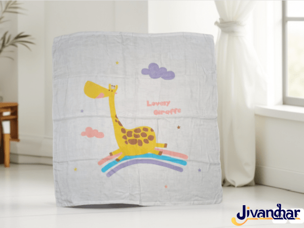 2-Layer Bamboo cotton Muslin Swaddle Wrapper Blanket for Babies / All Season Ultra Soft Breathable Hypoallergenic Anti-Bacterial Shawl- 110 X 110 cm