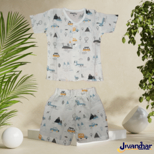 Half-Sleeve Baby jabla and shorts Set | 100% Muslin Combo (0–24M)