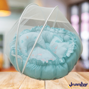 Round Baby Bed with Mosquito Net – Includes 2 Pcs Pillow